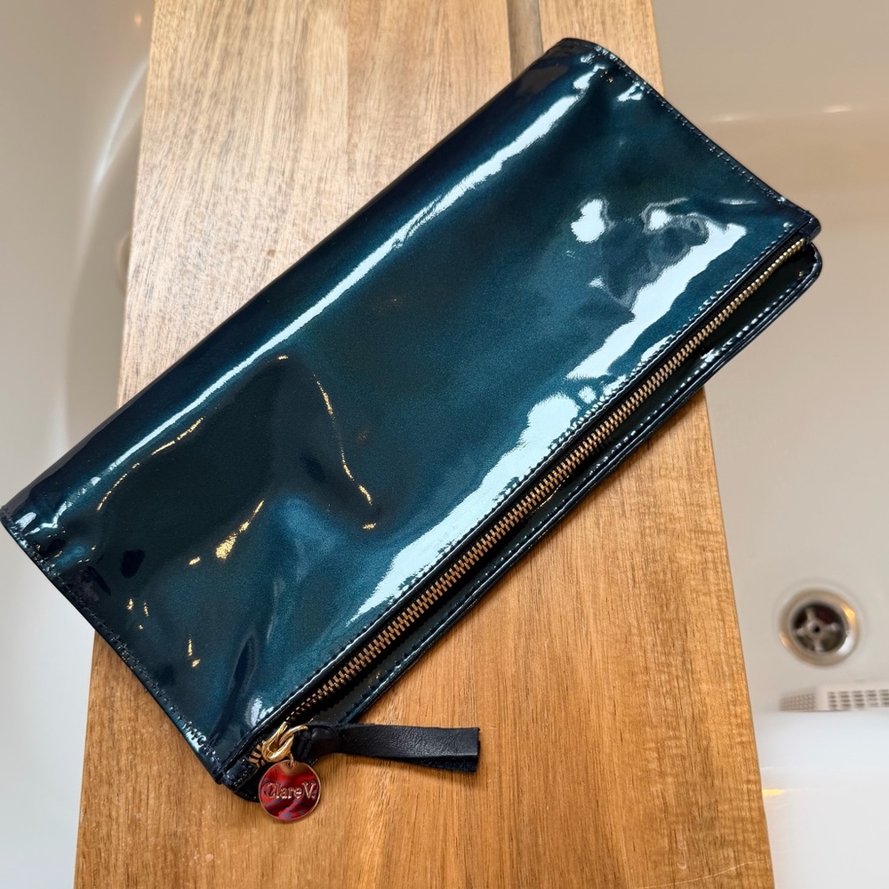 Clare V Patent leather authentic Fold-Over Clutch Bag in Dark Teal